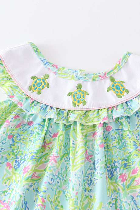 Lily print turtle embroidery girl dress