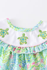 Green Turtle Embroidered Bloomer Set