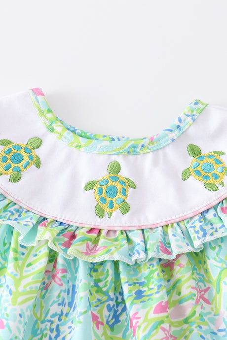 Green Turtle Embroidered Bloomer Set