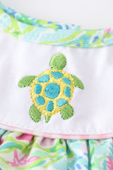 Green Turtle Embroidered Bloomer Set