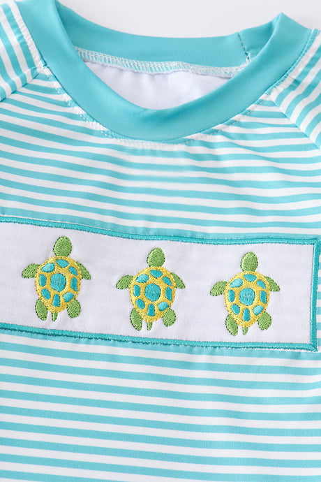 Striped print turtle embroidery boy swimwear