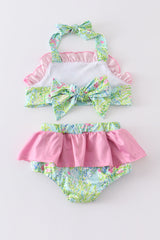 Lily print turtle embroidery girl 2pcs swimwear