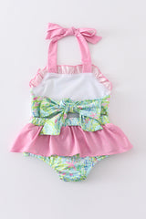 Lily print turtle embroidery girl 1pcs swimwear