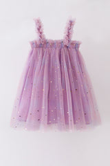 Purple star strap tulle dress