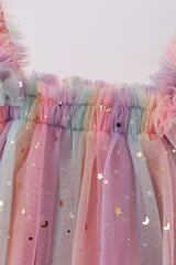 Rainbow star strap tulle dress