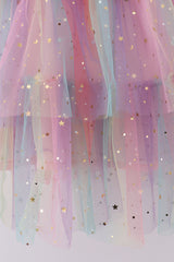 Rainbow star tiered ruffle tulle dress