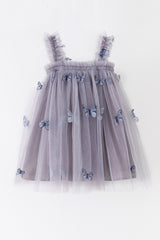 Grey blue strap butterfly tulle dress