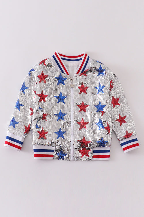Patriotic star sequins girl coat