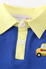 Blue bus embroidery back to school boy shirt