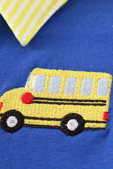 Blue bus embroidery back to school boy shirt