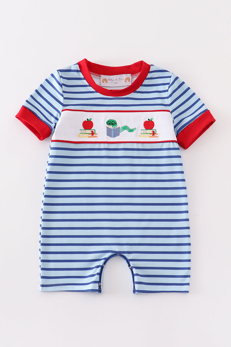 Blue stripe back to school embroidery boy bubble