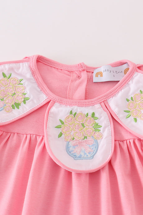 Pink floral embroidery girl dress