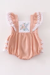 Pink floral embroidery linen ruffle bubble