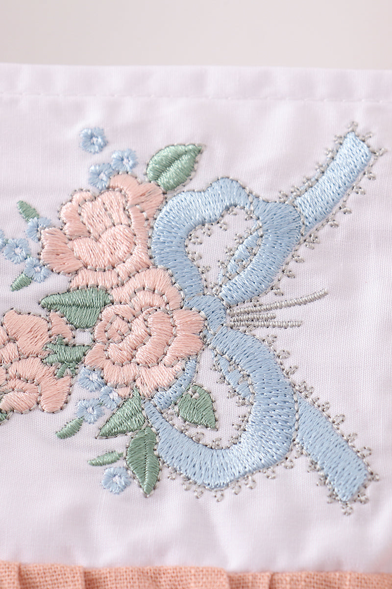 Pink floral embroidery linen ruffle bubble