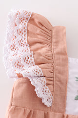 Pink floral embroidery linen ruffle bubble