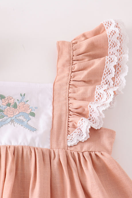 Pink floral embroidery linen set