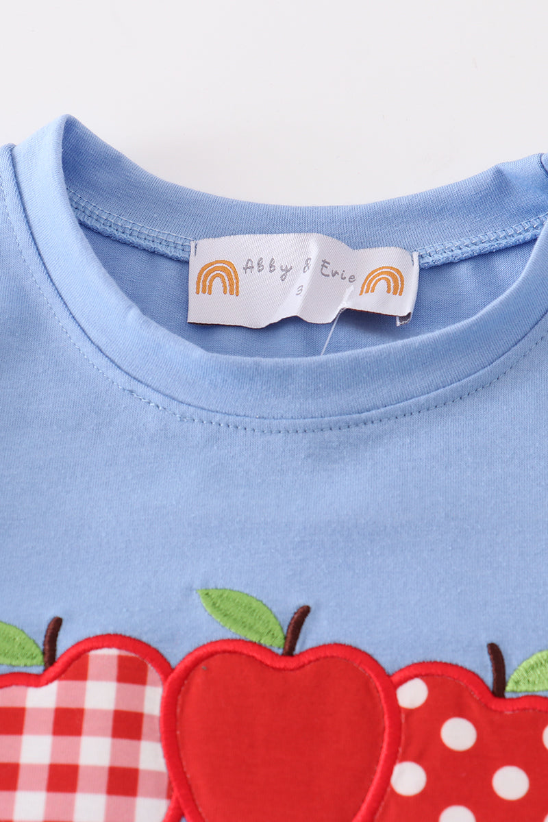 Blue apple applique boy set