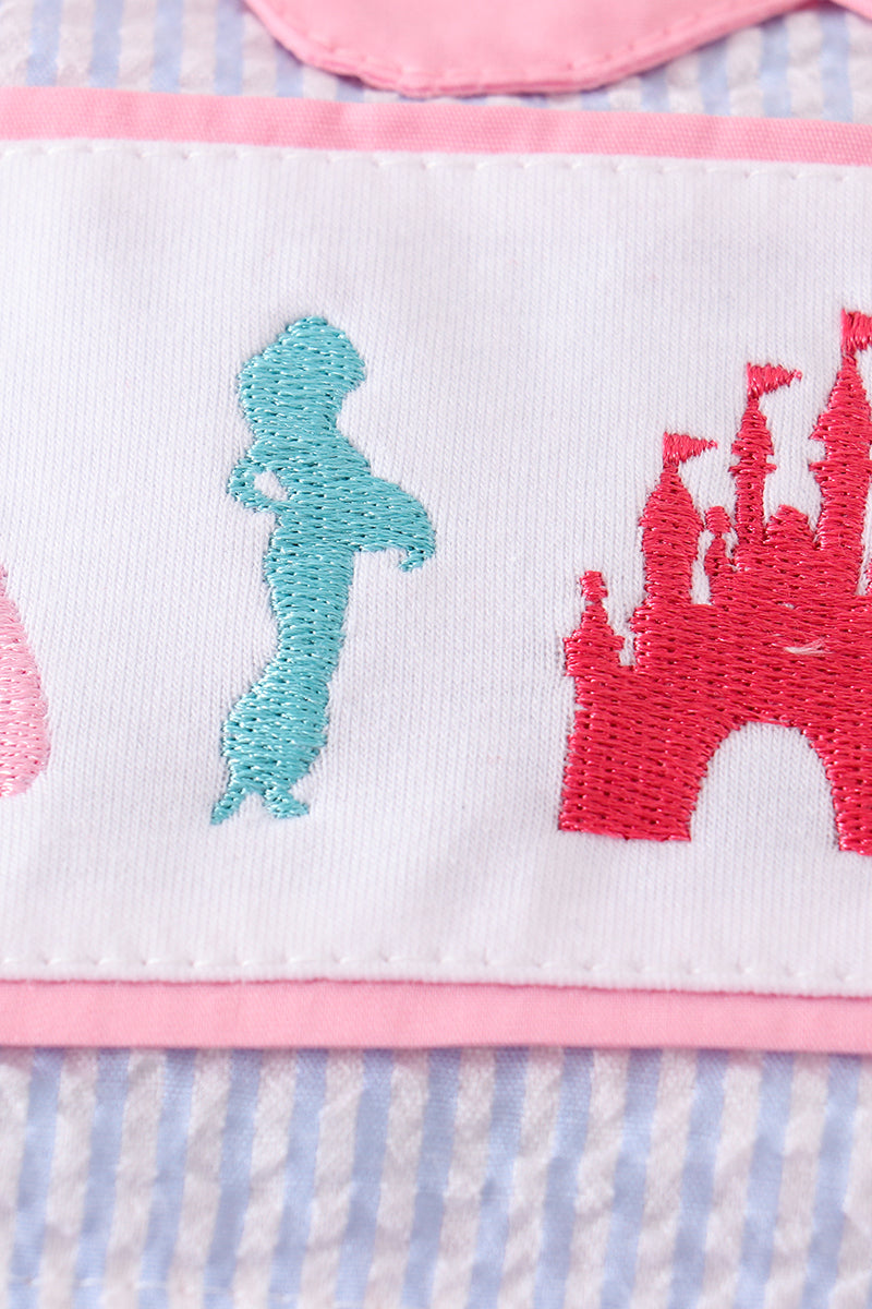 Seersucker castle embroidery 2pc girl swimsuit