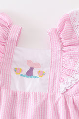 Pink seersucker mermaid embroidery ruffle bubble