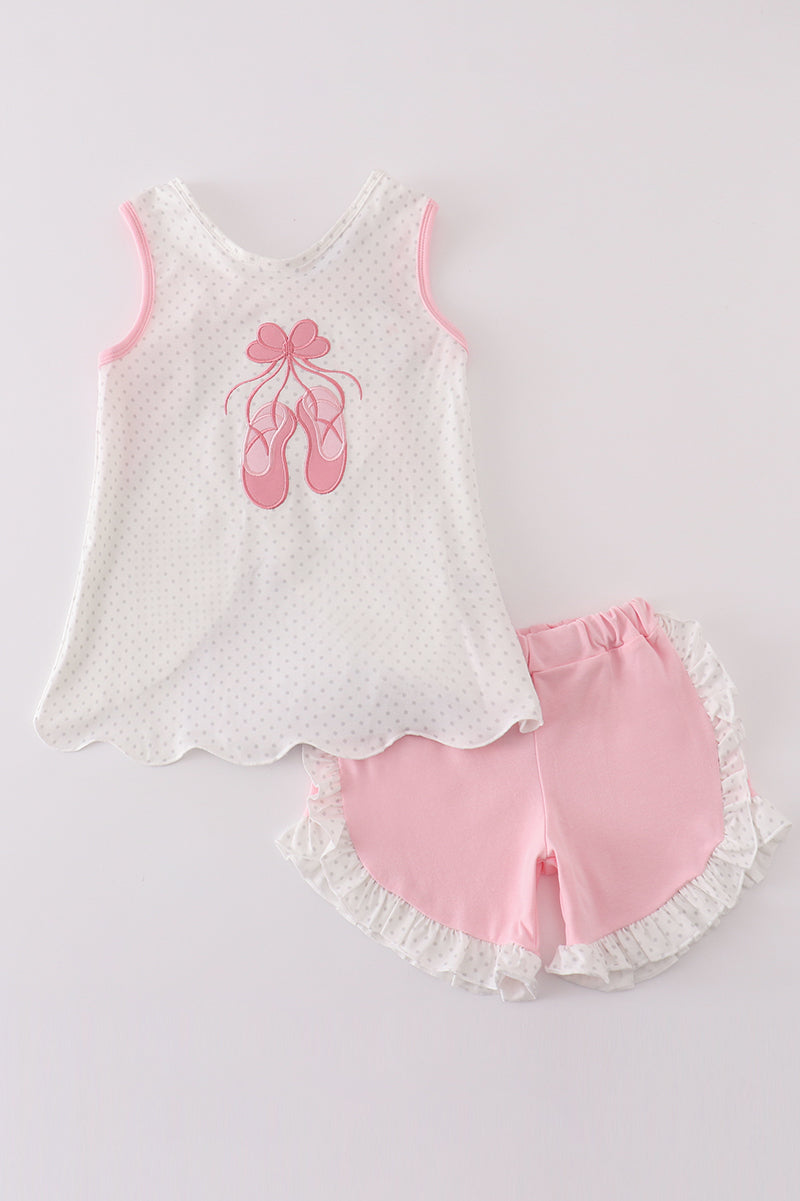 Pink ballet shoes applique girl set