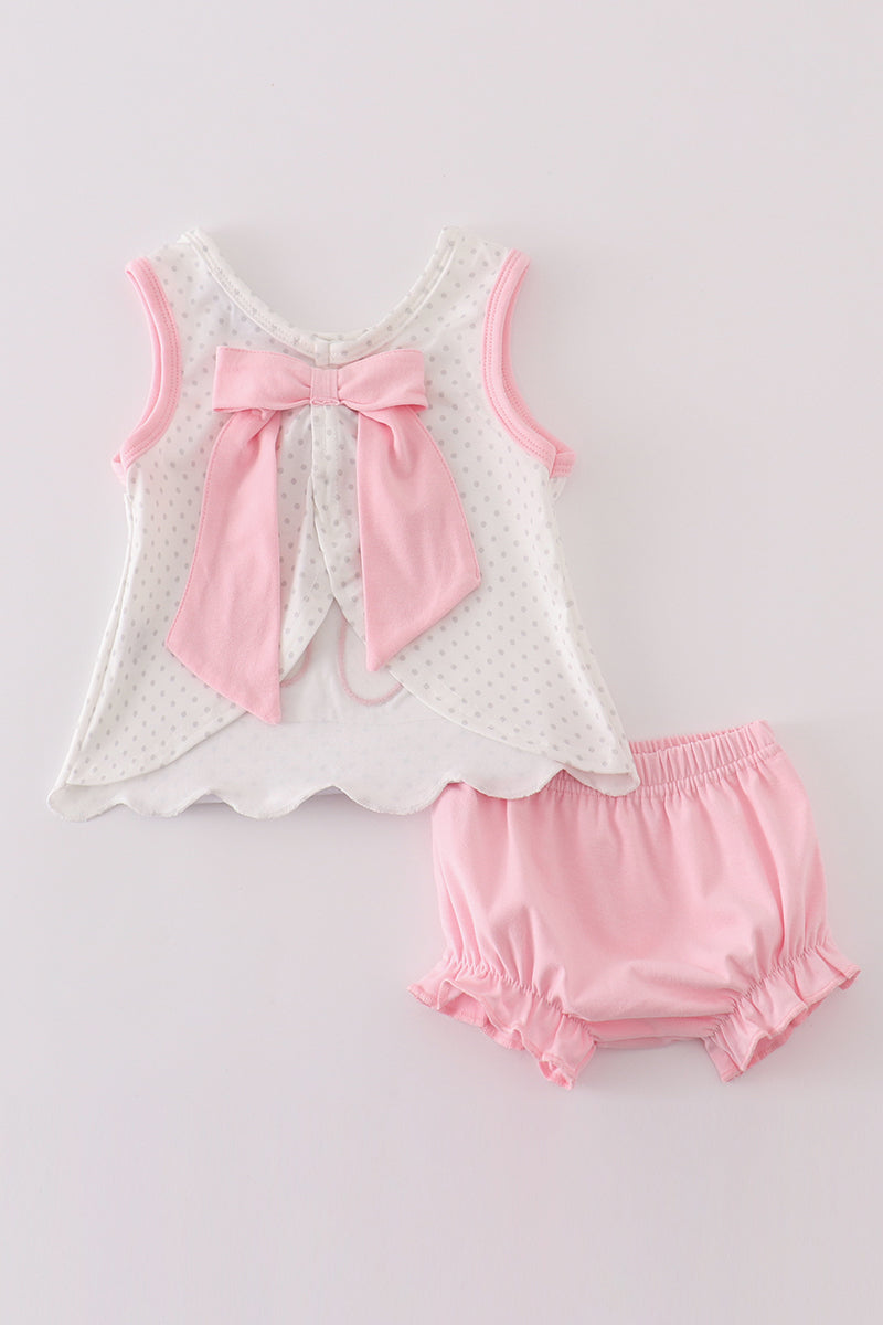 Pink ballet shoes applique girl bloomer set