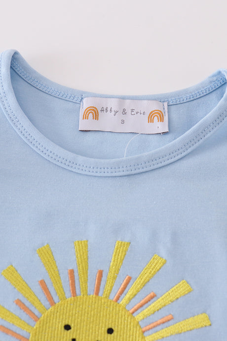 Blue you are my sunshine applique girl dress