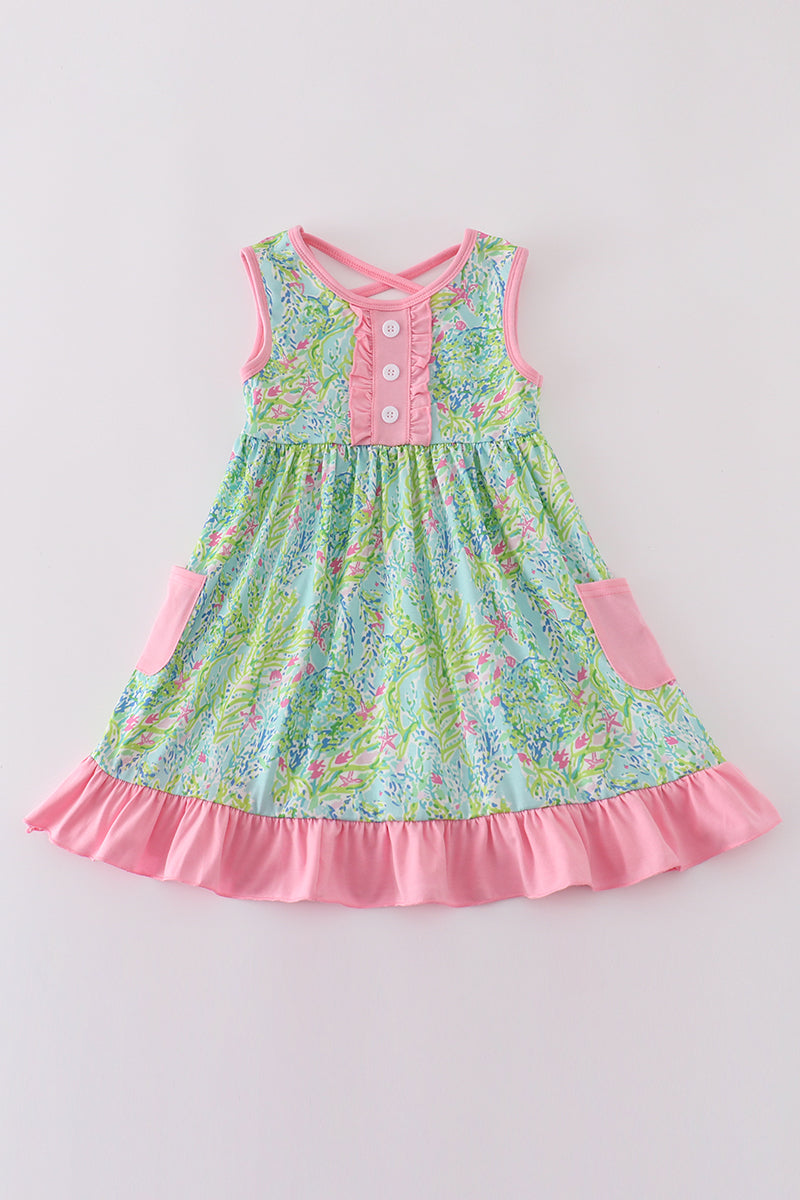 Meadow breeze print girl ruffle dress