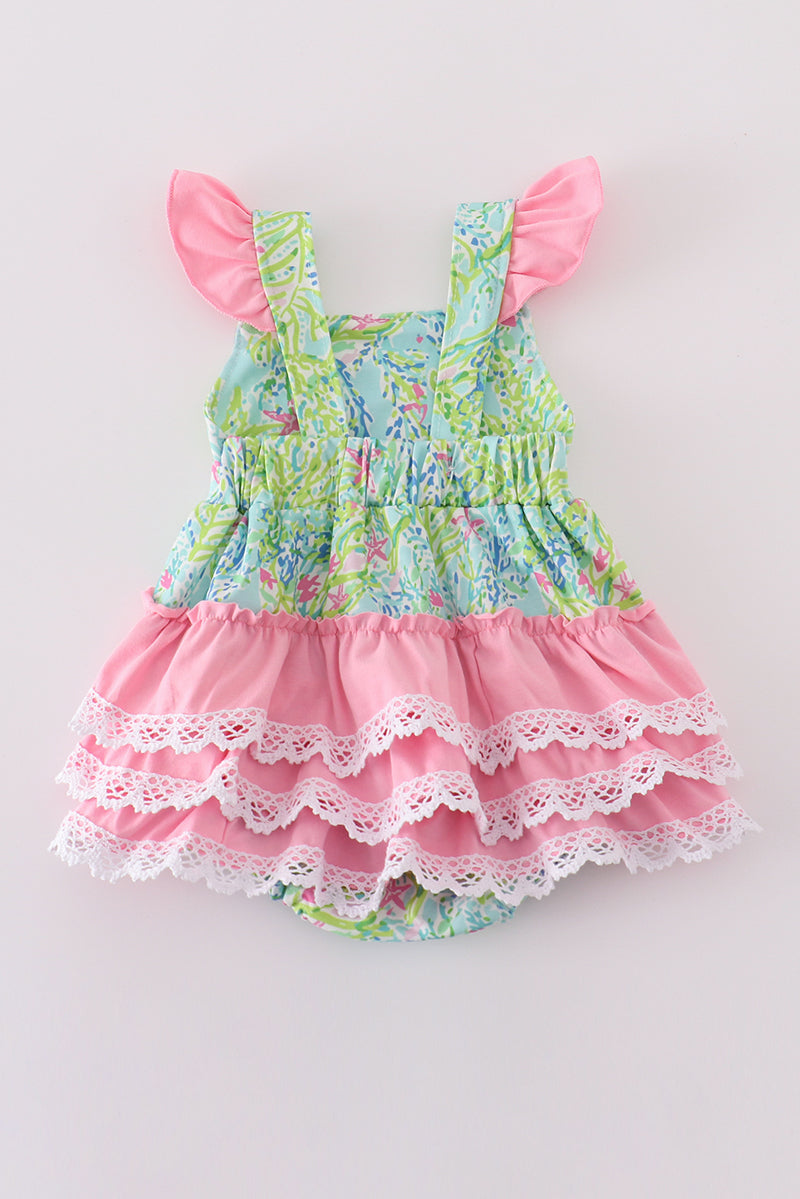 Meadow breeze print girl ruffle bubble