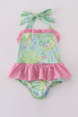 Meadow breeze print girl one-piece swimsuit