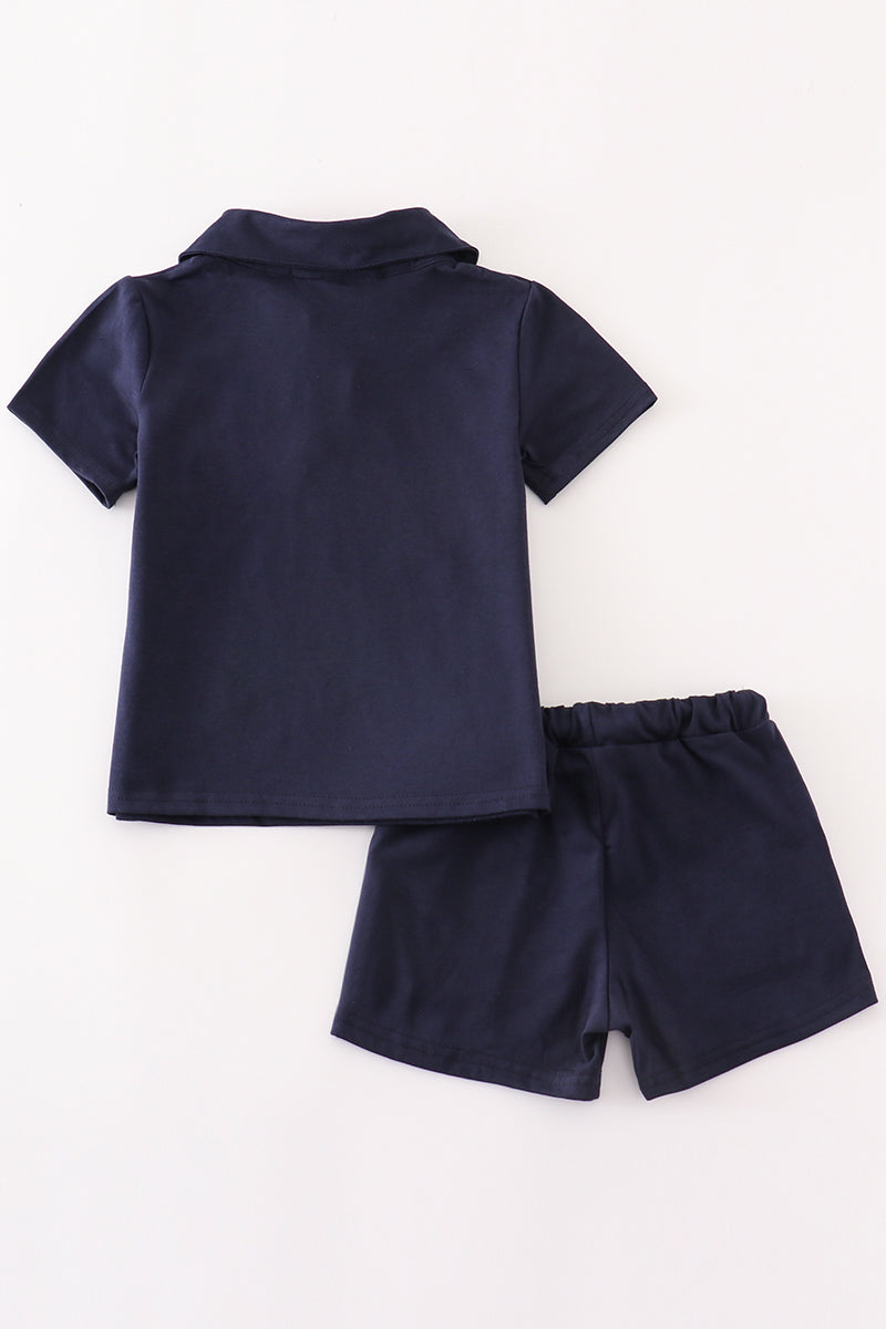 Navy AU tiger embroidery boy shorts set