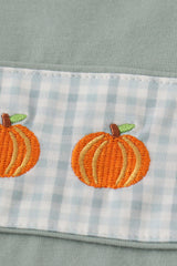 Green pumpkin embroidery check boy set