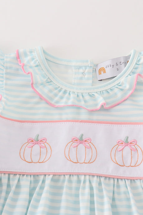 Pumpkin embroidery stripe dress