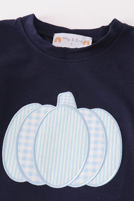 Navy pumpkin applique boy set