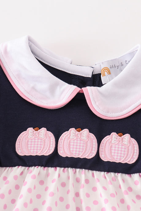 Navy pumpkin applique girl bubble