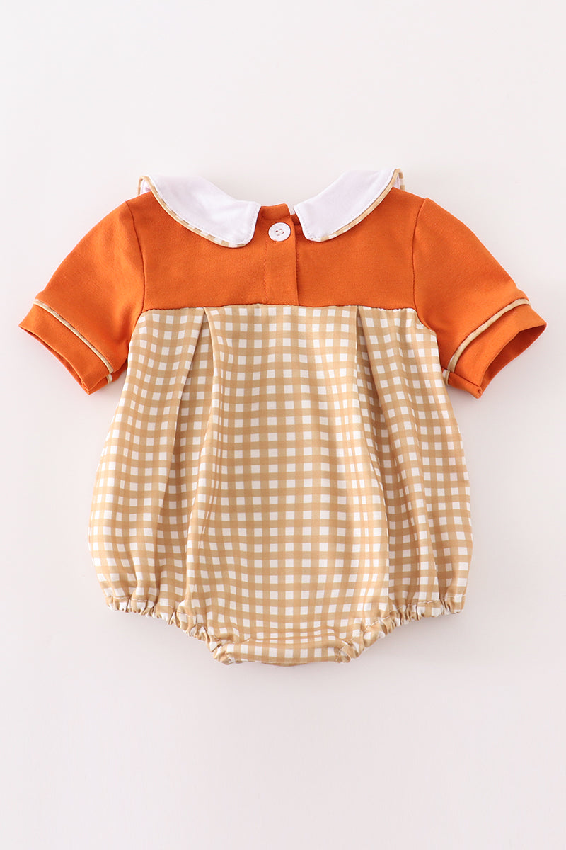 Brown pumpkin applique plaid baby bubble