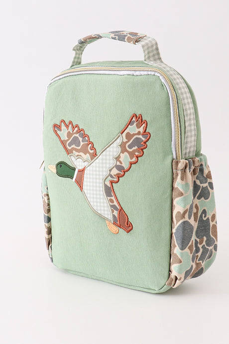 Green camouflage duck applique lunch bag