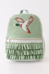 Green camouflage duck applique ruffle girl bag