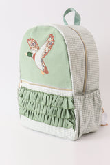 Green camouflage duck applique ruffle girl bag