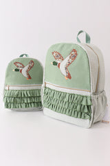 Green camouflage duck applique ruffle girl bag