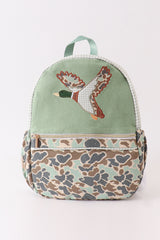 Green camouflage duck applique boy backpack