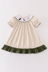 Gingham hunting embroidery girl dress