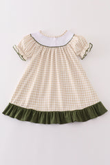 Gingham hunting embroidery girl dress