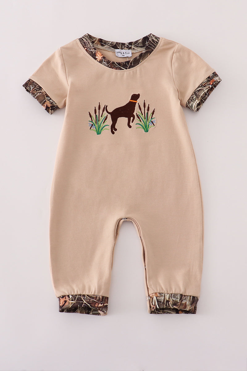 Camouflage hound embroidery romper