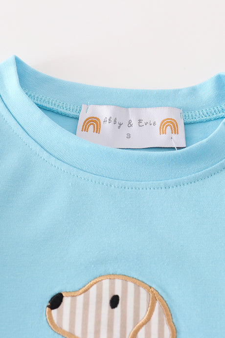 Blue puppy applique boy top