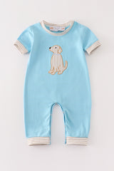 Blue puppy applique boy romper