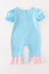 Blue puppy applique girl romper