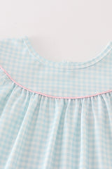 Blue pumpkin applique plaid dress