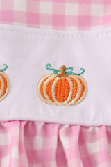 Pink plaid pumpkin embroidery baby set