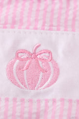 Pink pumpkin embroidery seersucker baby set