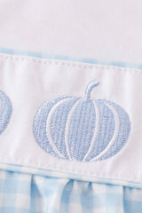 Blue pumpkin embroidery plaid boy bubble